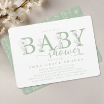 Elegant Sage Floral Baby Shower Typography