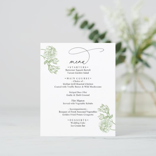 Elegant Sage Floral Modern Script Wedding Menu (スタンド正面)