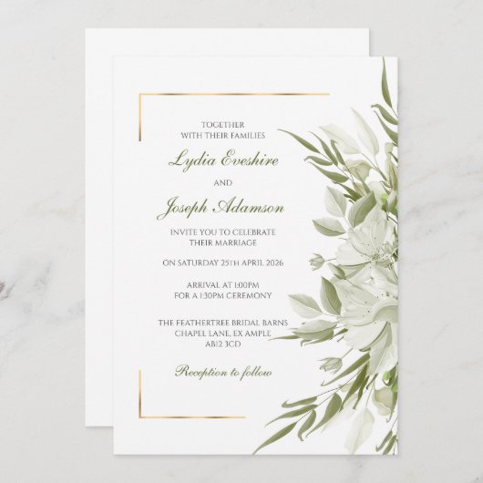 Elegant Sage Florals Wedding Invitation 招待状 (正面/裏面)