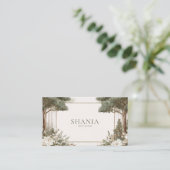 Elegant Sage Forest Gold Frame White Floral 名刺 (スタンド正面)