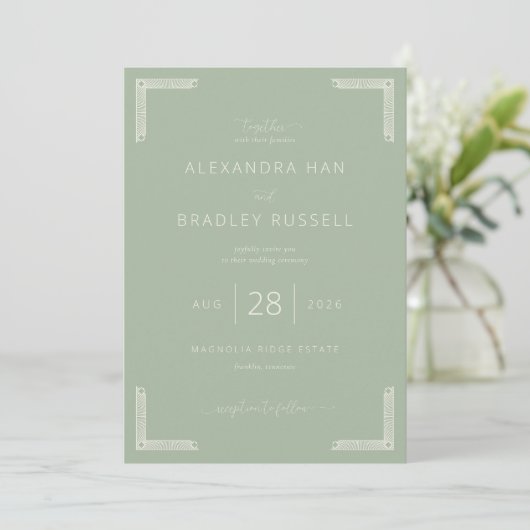 Elegant Sage Geometric Invitations 招待状 (スタンド正面)