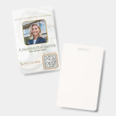 Elegant Sage Gold Realtor Photo ID/QR Code Contact バッジ (正面＆裏面)
