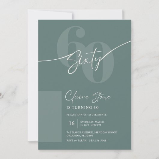 Elegant Sage Gray 60th Birthday Invitation 招待状 (正面)