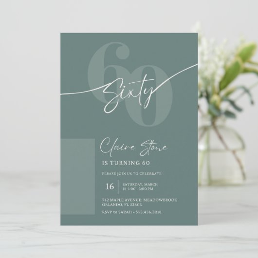 Elegant Sage Gray 60th Birthday Invitation 招待状 (スタンド正面)