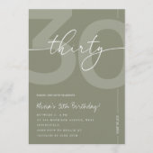 Elegant Sage Green 30th Birthday Party 招待状 (正面)