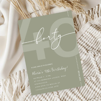 Elegant Sage Green 40th Birthday Party 招待状