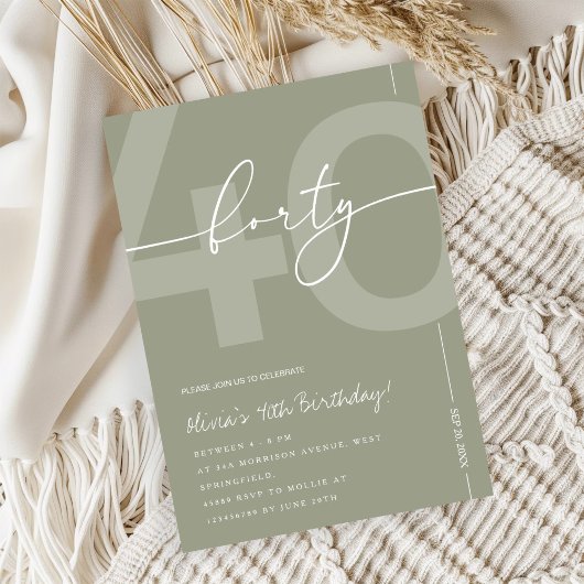 Elegant Sage Green 40th Birthday Party 招待状