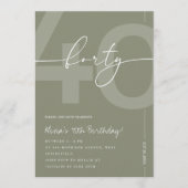 Elegant Sage Green 40th Birthday Party 招待状 (正面)