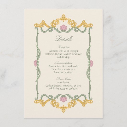 Elegant Sage Green and Gold Art Nouveau エンクロージャーカード (正面)