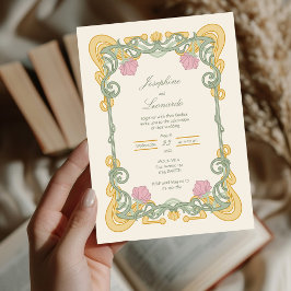 Elegant Sage Green and Gold Art Nouveau Invite 招待状