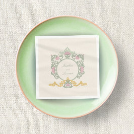 Elegant Sage Green and Gold Art Nouveau Napkin スタンダードカクテルナプキン