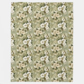 Elegant sage green and white flowers blanket フリースブランケット (正面)