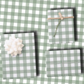 Elegant Sage Green and White Gingham Holiday ラッピングペーパーシート