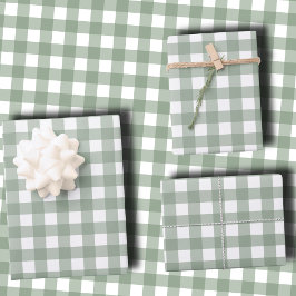 Elegant Sage Green and White Gingham Holiday  ラッピングペーパーシート