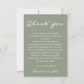 Elegant Sage Green and White Script Wedding サンキューカード (正面)