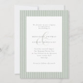 Elegant Sage Green and White Stripes Wedding 招待状 (正面)