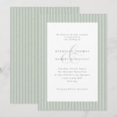 Elegant Sage Green and White Stripes Wedding 招待状 (正面/裏面)