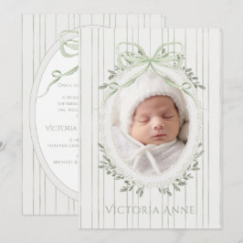 Elegant Sage Green Baby Girl Birth Announcement 招待状