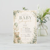 Elegant Sage Green Baby Shower Invitation | Teddy  招待状 (スタンド正面)