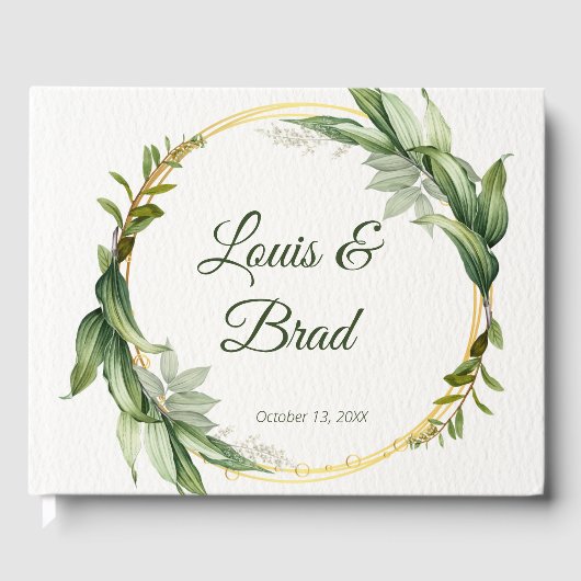 Elegant Sage Green & Beige Foliage Guest Book ゲストブック (正面)