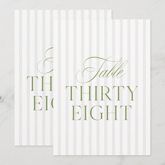 Elegant Sage Green & Beige Wedding 38 Table Number 招待状 (正面/裏面)