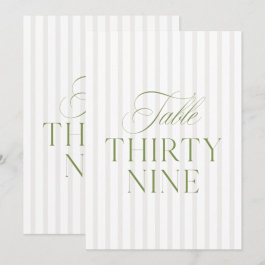 Elegant Sage Green & Beige Wedding 39 Table Number 招待状 (正面/裏面)