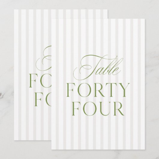 Elegant Sage Green & Beige Wedding 44 Table Number 招待状 (正面/裏面)