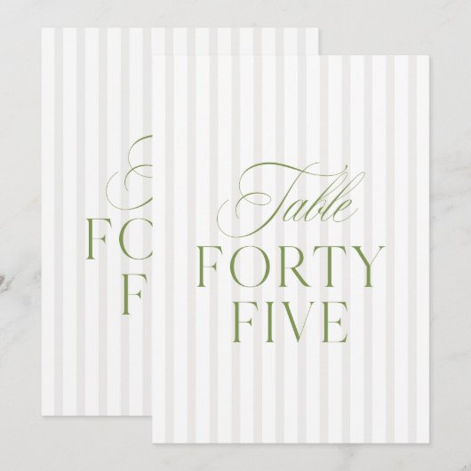 Elegant Sage Green & Beige Wedding 45 Table Number 招待状 (正面/裏面)