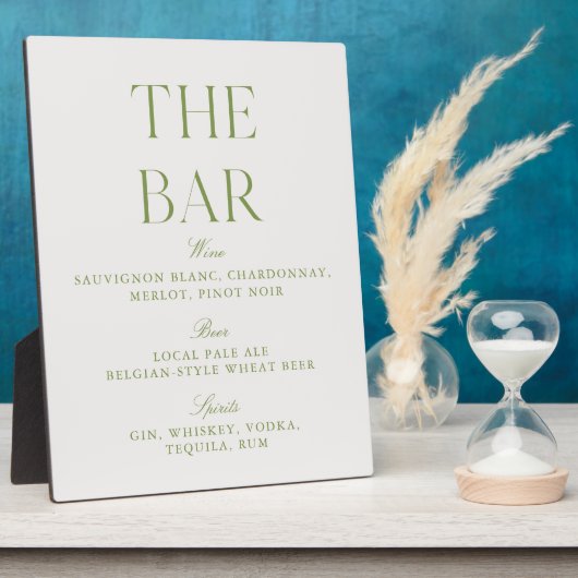 Elegant Sage Green & Beige Wedding Bar Sign フォトプラーク (側面)