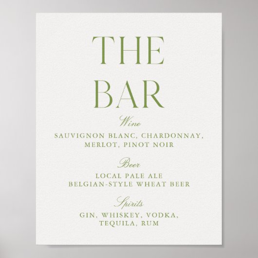 Elegant Sage Green & Beige Wedding Bar Sign ポスター (正面)