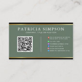 Elegant Sage Green Black Gold Professional QR Code 名刺 (裏面)