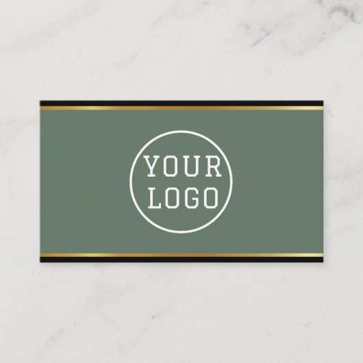 Elegant Sage Green Black Gold Professional QR Code 名刺 (正面)