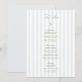 Elegant Sage Green & Blue Striped Wedding Menu 招待状 (正面/裏面)