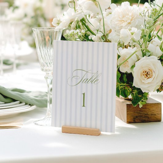 Elegant Sage Green & Blue Wedding Table Number 招待状