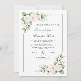 Elegant Sage Green Blush Floral Watercolor Wedding 招待状