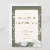 Elegant Sage Green Boho Floral Modern Wedding  招待状 (正面)