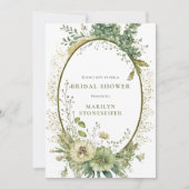 Elegant Sage Green Botanical Bridal Shower | 招待状 (正面)