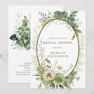 Elegant Sage Green Botanical Bridal Shower | 招待状