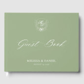 Elegant Sage Green Botanical Crest Wedding ゲストブック (正面)