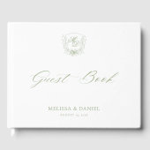 Elegant Sage Green Botanical Crest Wedding ゲストブック (正面)