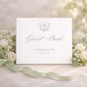 Elegant Sage Green Botanical Crest Wedding ゲストブック