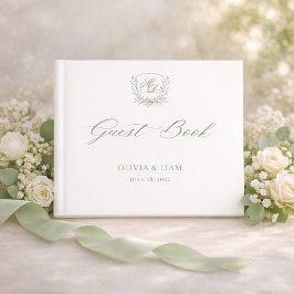 Elegant Sage Green Botanical Crest Wedding ゲストブック