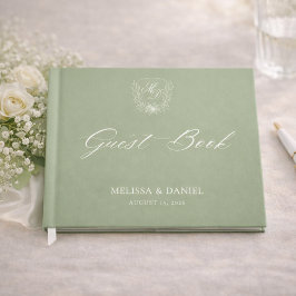 Elegant Sage Green Botanical Crest Wedding ゲストブック