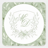 Elegant Sage Green Botanical Crest Wedding スクエアシール (正面)