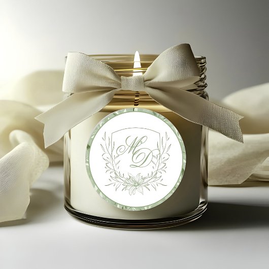 Elegant Sage Green Botanical Crest Wedding ラウンドシール