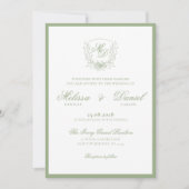 Elegant Sage Green Botanical Crest Wedding 招待状 (正面)