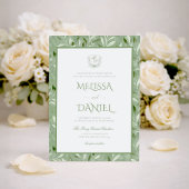 Elegant Sage Green Botanical Crest Wedding 招待状