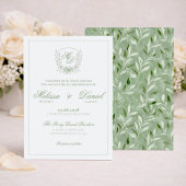Elegant Sage Green Botanical Crest Wedding 招待状