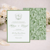 Elegant Sage Green Botanical Crest Wedding 招待状