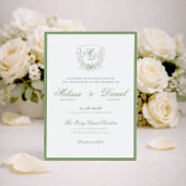 Elegant Sage Green Botanical Crest Wedding 招待状